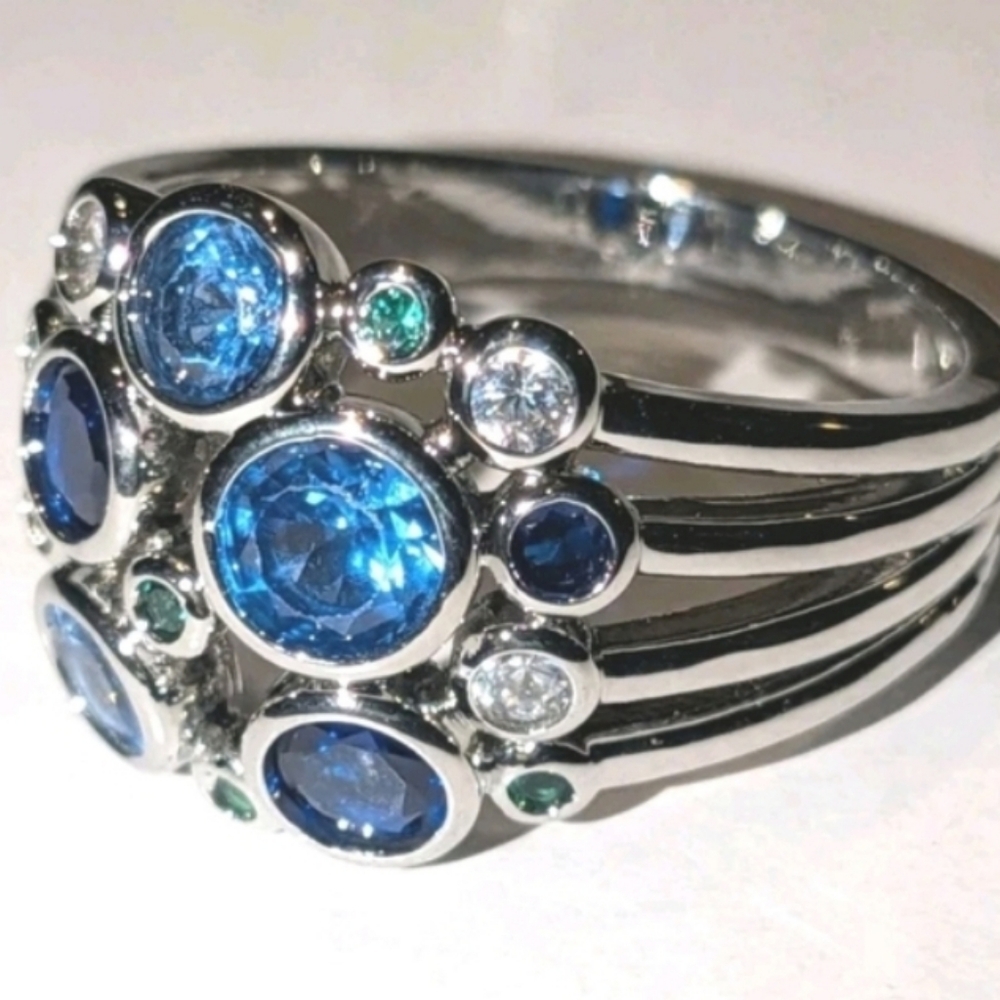 High Quality White Gold Silver Plated Cocktail Multi Gemstone Ring  Size 9 - Picture 5 of 16